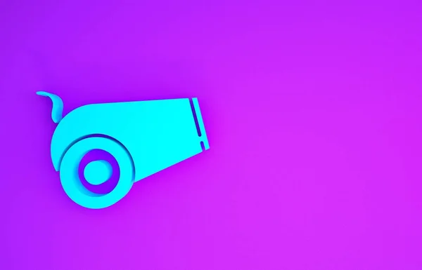 青の大砲のアイコンは紫の背景に隔離された 中世の武器 最小限の概念 3Dイラスト3Dレンダリング — ストック写真