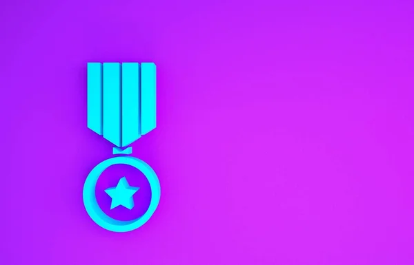 Icono Medalla Recompensa Militar Azul Aislado Sobre Fondo Púrpura Firma — Foto de Stock