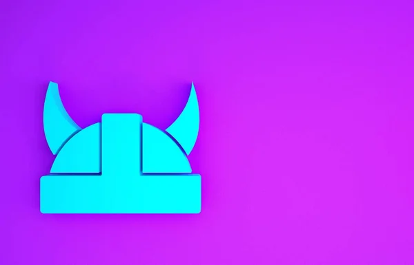 Синий Викинг Рогатом Шлеме Значок Изолирован Фиолетовом Фоне Концепция Минимализма — стоковое фото