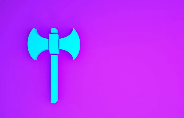 青中世の斧のアイコンは紫の背景に隔離された 戦闘斧 死刑執行斧 最小限の概念 3Dイラスト3Dレンダリング — ストック写真