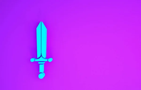 青中世の剣のアイコンは紫の背景に隔離された 最小限の概念 3Dイラスト3Dレンダリング — ストック写真