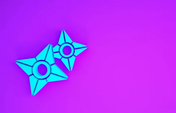 Icona Ninja Shuriken Blu Giapponese Isolata Sfondo Viola Concetto Minimalista — Foto Stock