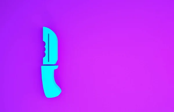 青の軍用ナイフアイコンは紫の背景に隔離されています 最小限の概念 3Dイラスト3Dレンダリング — ストック写真
