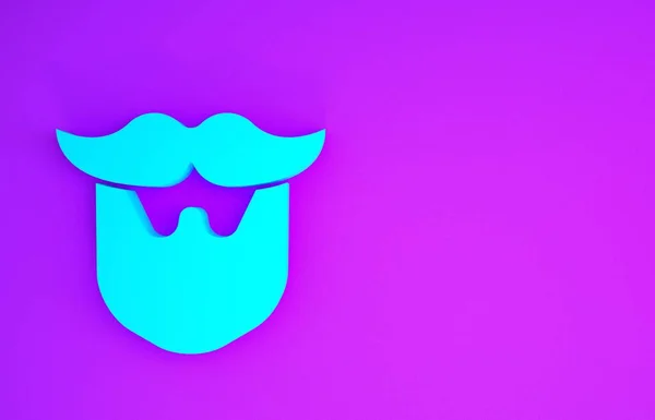青ムスタッシュとひげのアイコンは紫色の背景に隔離されています バーバーショップのシンボル 顔のヘアスタイル 最小限の概念 3Dイラスト3Dレンダリング — ストック写真