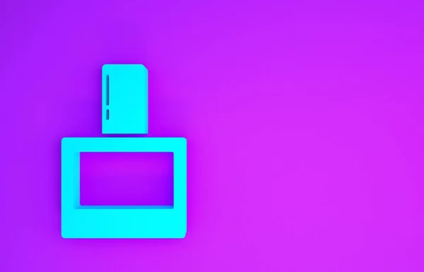 青のアフターシェービングアイコンを紫色の背景に分離 ケルンスプレーアイコン 男性香水瓶 最小限の概念 3Dイラスト3Dレンダリング — ストック写真