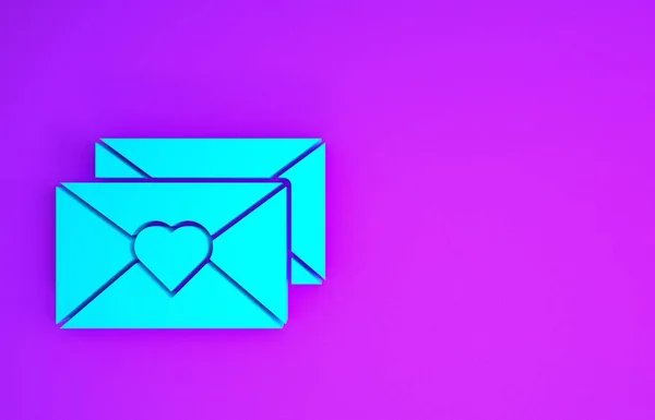 Envelope Azul Com Ícone Coração Valentine Isolado Fundo Roxo Mensagem — Fotografia de Stock