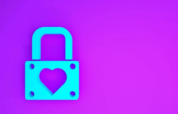 Blue Lock Ícone Coração Isolado Fundo Roxo Coração Trancado Símbolo — Fotografia de Stock