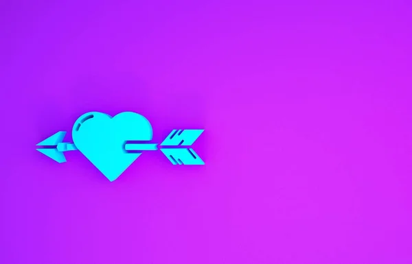 紫色の背景にハートと矢印のアイコンが隔離されたブルーアムールのシンボル 愛のサインだ バレンタインシンボル 最小限の概念 3Dイラスト3Dレンダリング — ストック写真