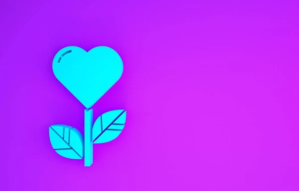 Blue Heart Shape Flower Icon Isolated Purple Background Minimalism Concept — Stock Photo, Image