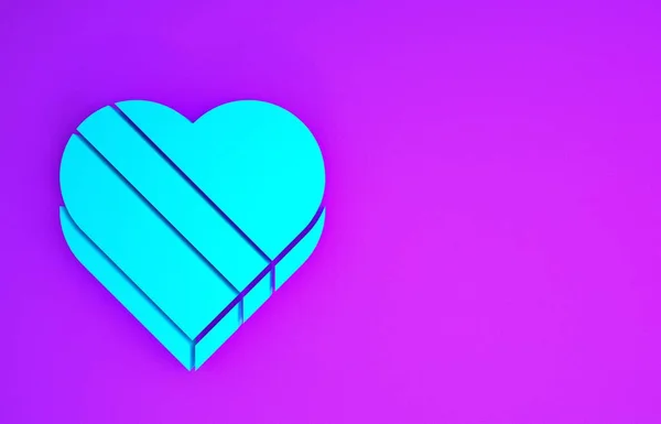 Blue Candy Hartvormige Doos Pictogram Geïsoleerd Paarse Achtergrond Valentijnsdag Minimalisme — Stockfoto