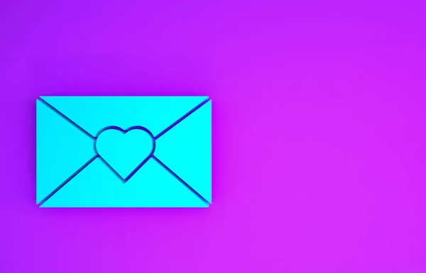 Envelope Azul Com Ícone Coração Valentine Isolado Fundo Roxo Mensagem — Fotografia de Stock