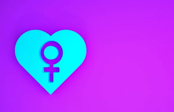 Blauw Hart Met Vrouwelijk Symbool Pictogram Geïsoleerd Paarse Achtergrond Venus — Stockfoto