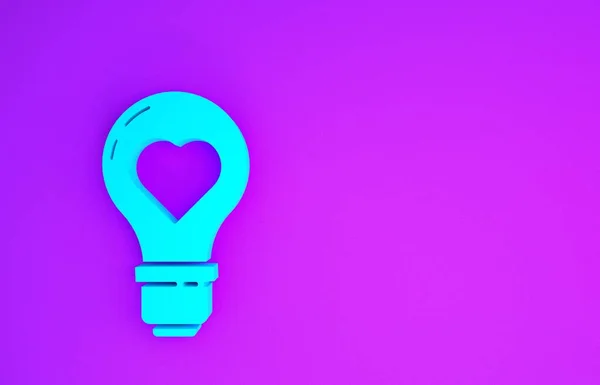 Blaue Herzform Einem Glühbirnen Symbol Auf Violettem Hintergrund Liebessymbol Valentinstag — Stockfoto