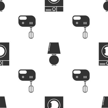 Çamaşır makinesini, masa lambasını ve elektrikli mikseri kusursuz desene ayarlayın. Vektör