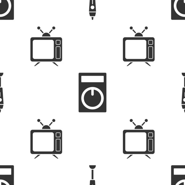 Set Blender Remote Control Television Seamless Pattern Vector — Stock Vector