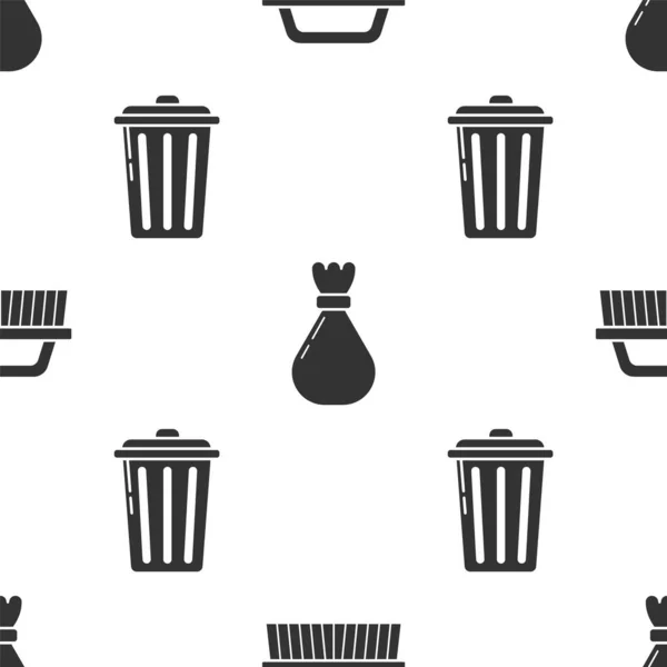 设置刷子清洁 垃圾袋和垃圾箱可以无缝模式 — 图库矢量图片