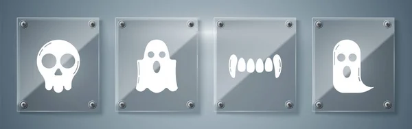 Set Ghost Denti Vampiro Ghost Skull Pannelli Vetro Quadrati Vettore — Vettoriale Stock
