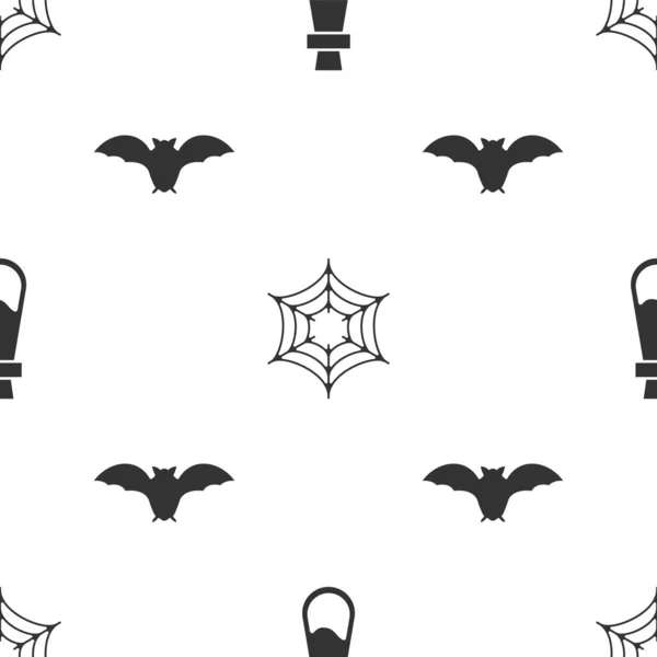 Set Bottle with potion , Spider web and Flying bat on seamless pattern. Vector — Stock Illustration Set Bottle Potion Spider Web Flying Bat Seamless Pattern Vector Stock Illustration