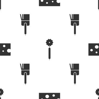 Peynir, pizza bıçağı ve mutfak fırçasını kusursuz desende ayarla. Vektör