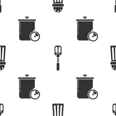 Salt, Spatula ve pişirme kabını ve mutfak zamanlayıcısını kusursuz şekilde ayarla. Vektör