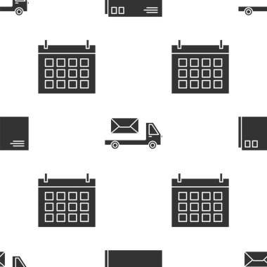Zarf, Posta kamyonu ve Takvim 'i kusursuz desene ayarlayın. Vektör