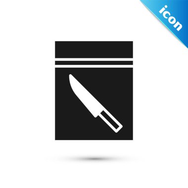 Beyaz arka planda gri kanıt torbası ve bıçak ikonu var. Vektör İllüstrasyonu