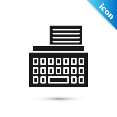 Gri Retro daktilo ve kağıt sayfa simgesi beyaz arka planda izole edildi. Vektör İllüstrasyonu