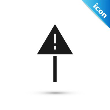 Beyaz arka planda, üçgen ikonunda gri ünlem izi var. Tehlike uyarısı, dikkat, dikkat, tehlike uyarısı. Vektör İllüstrasyonu