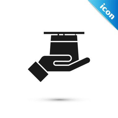 Beyaz arka planda izole edilmiş gri sihirbaz şapkası. Sihir numarası. Gizemli eğlence konsepti. Vektör İllüstrasyonu