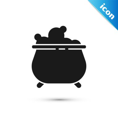 Gri Cadı Kazanı simgesi beyaz arkaplanda izole edilmiş. Mutlu Cadılar Bayramı Partisi. Vektör İllüstrasyonu