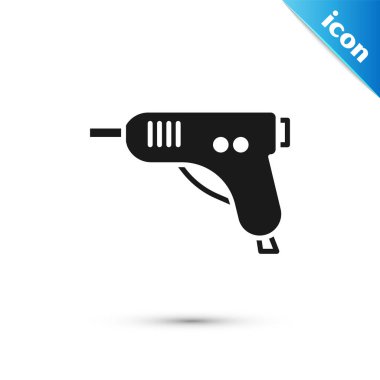 Gri Elektrikli yapıştırıcı tabancası ikonu beyaz arkaplanda izole edilmiş. Sıcak tabanca yapıştırıcısı. Sıcak tamir aletleri silikon. Vektör İllüstrasyonu