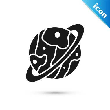 Gri Gezegen Satürn 'ün beyaz arka planda izole edilmiş gezegen halka ikonu. Vektör İllüstrasyonu