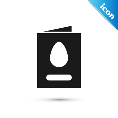 Beyaz arka planda Mutlu Paskalyalar ikonu olan gri tebrik kartı. Kutlama için davetiye ya da tebrik kartı şablonu. Vektör İllüstrasyonu