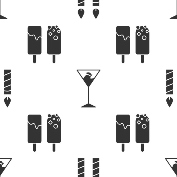 Set Bougies Gâteau Anniversaire Verre Martini Crème Glacée Sur Motif — Image vectorielle
