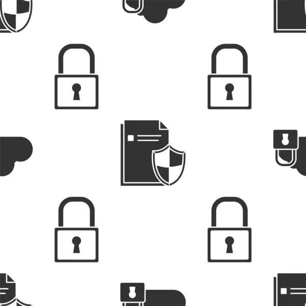 Stel Cloud Computing Lock Document Bescherming Concept Lock Naadloos Patroon — Stockvector