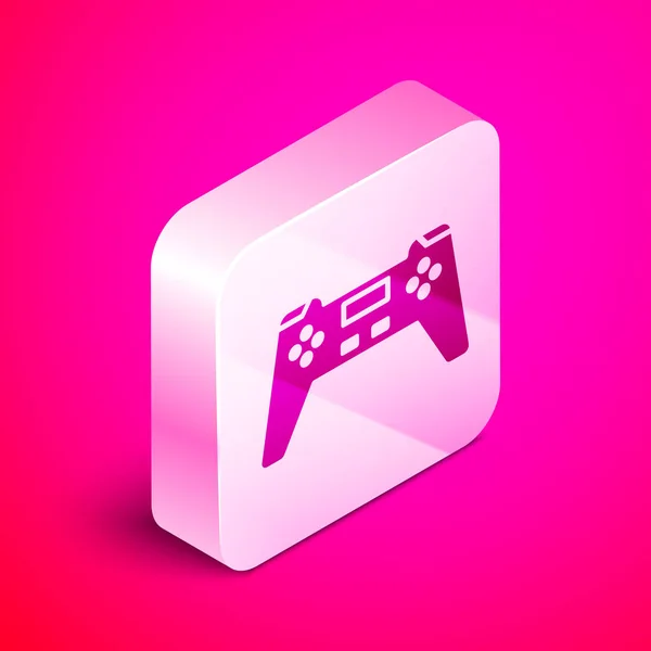 Isometric Gamepad Icon Isolated Pink Background Game Controller Silver Square — Stock Vector