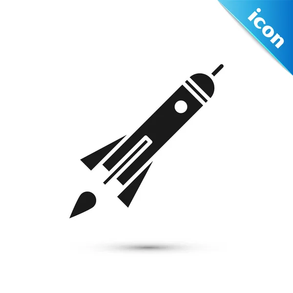 Сірий Ракетний Корабель Вогнем Значок Ізольовані Білому Тлі Космічних Подорожах — стоковий вектор