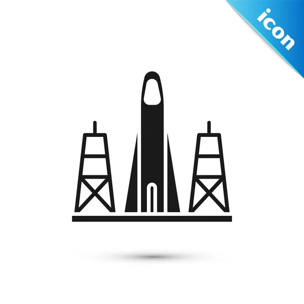 Grey Rocket Запускається Ікони Космопорту Ізольованої Білому Тлі Запуск Ракети — стоковий вектор