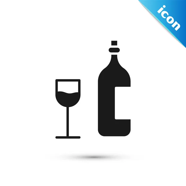 Grå Vinflaska Med Vin Glas Ikon Isolerad Vit Bakgrund Glad — Stock vektor