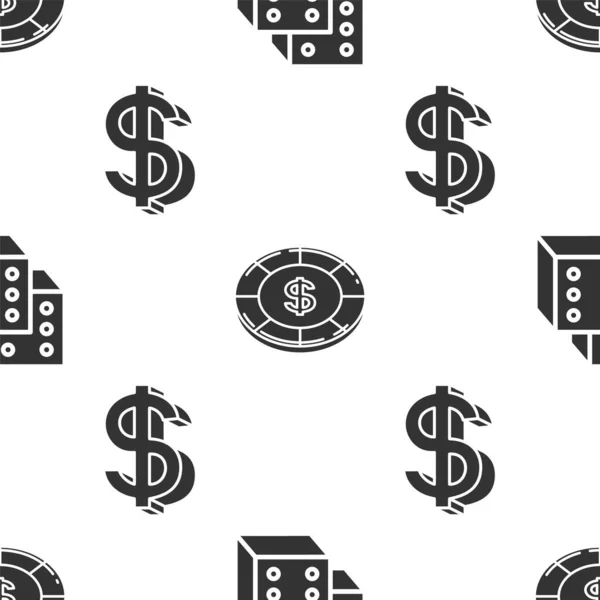 Set Game Kostky Casino Čip Symbolem Dolaru Dolar Symbol Hladký — Stockový vektor