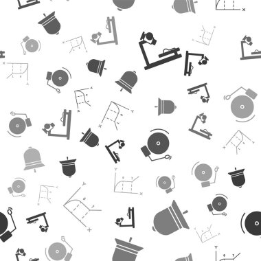 Mikroskop, zil, alarm zilini ve turta grafiğini kusursuz desen üzerine ayarla. Vektör