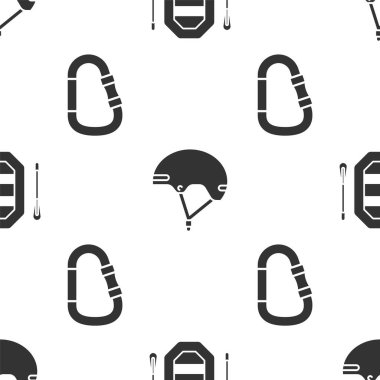 Rafting teknesi, Miğfer ve Karabina 'yı kusursuz şekilde ayarlayın. Vektör