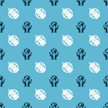 İnsan elini Dünya 'nın küresinden tut ve plastik şişe olmasın. Vektör