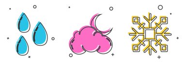 Su damlası, Ay ve yıldızlı Bulut ve Kar Tanesi ikonu. Vektör
