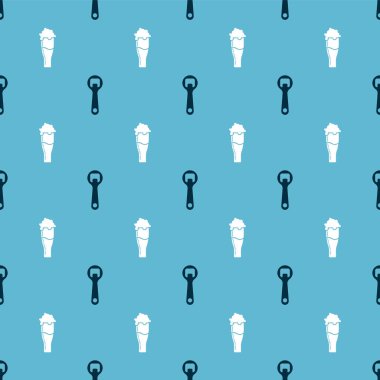 Şişe açacağını ve bir bardak birayı kusursuz desene ayarlayın. Vektör