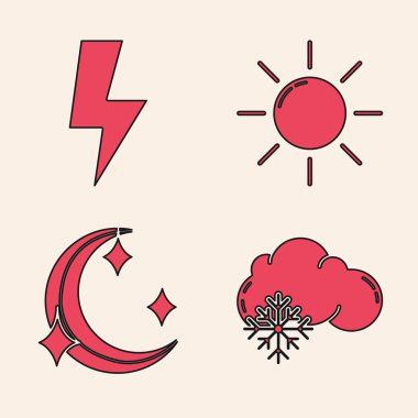 Bulut 'u karla, yıldırımla, güneşle, ayla ve yıldızlarla donat. Vektör