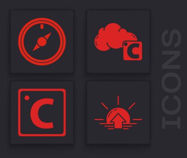 Gün Doğumu, Rüzgar yükseldi, Celsius ve bulut ve Celsius ikonu. Vektör