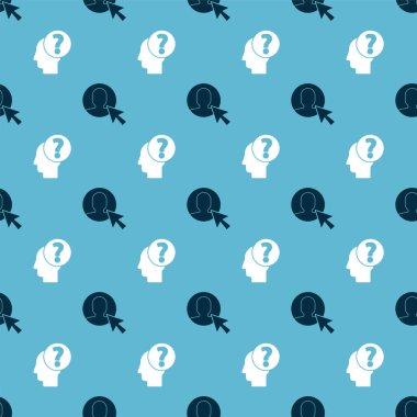 İş elbisesi giymiş bir adam ve kusursuz şablon üzerinde soru işareti olan bir insan kafası ayarla. Vektör