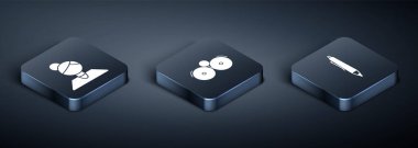 Isometric Öğretmen, kalem ve zil ikonunu ayarla. Vektör