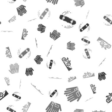 Kaykay numarasını, eldivenleri, bisikleti sokak rampasında ve Snowboard 'u pürüzsüz bir şekilde ayarla. Vektör